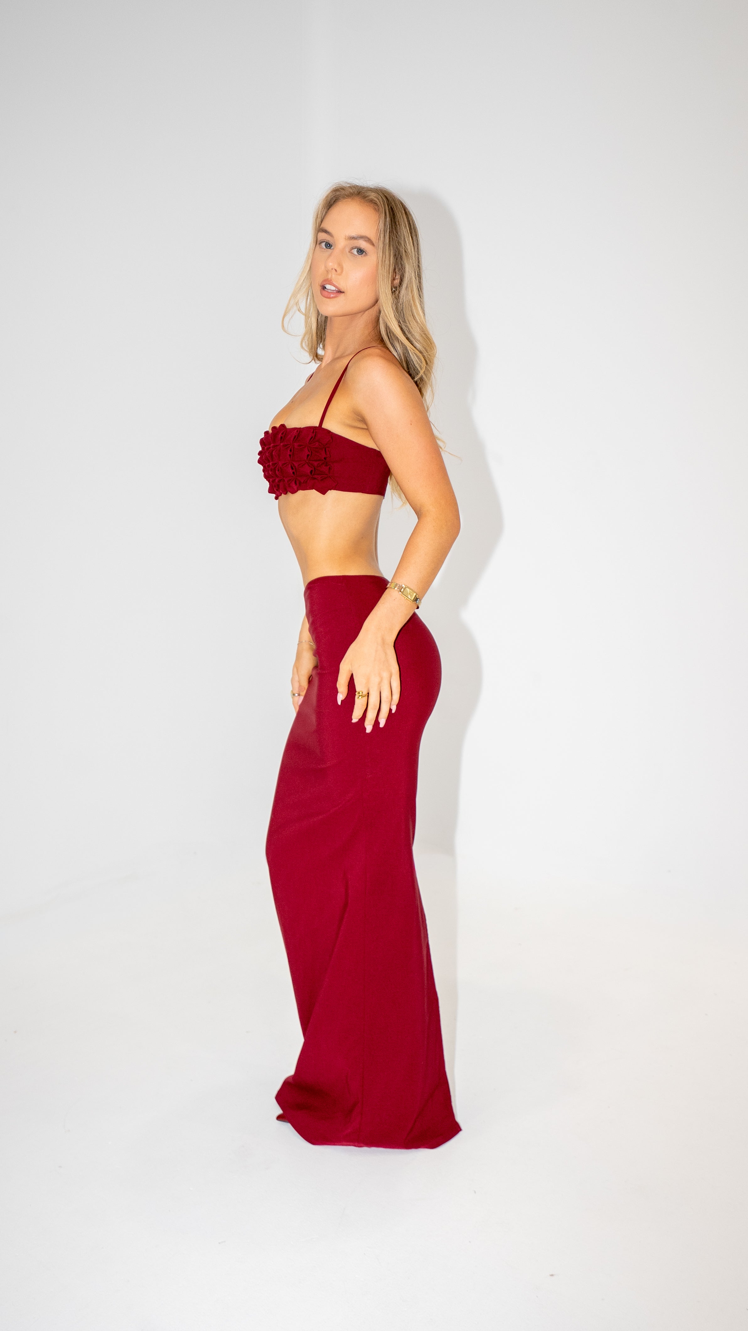 Ance Gria Jude Set in Wine - Jude Pin Skirt + Micro Jude Top
