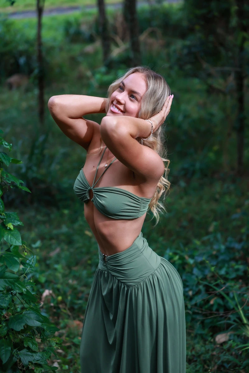 Bec & Bridge Vixen Bandeau and Maxi Skirt Set in Olive Green